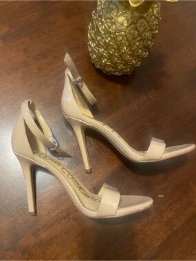 Sam Edelman Nude Patent Ankle-Strap Stiletto Heels
